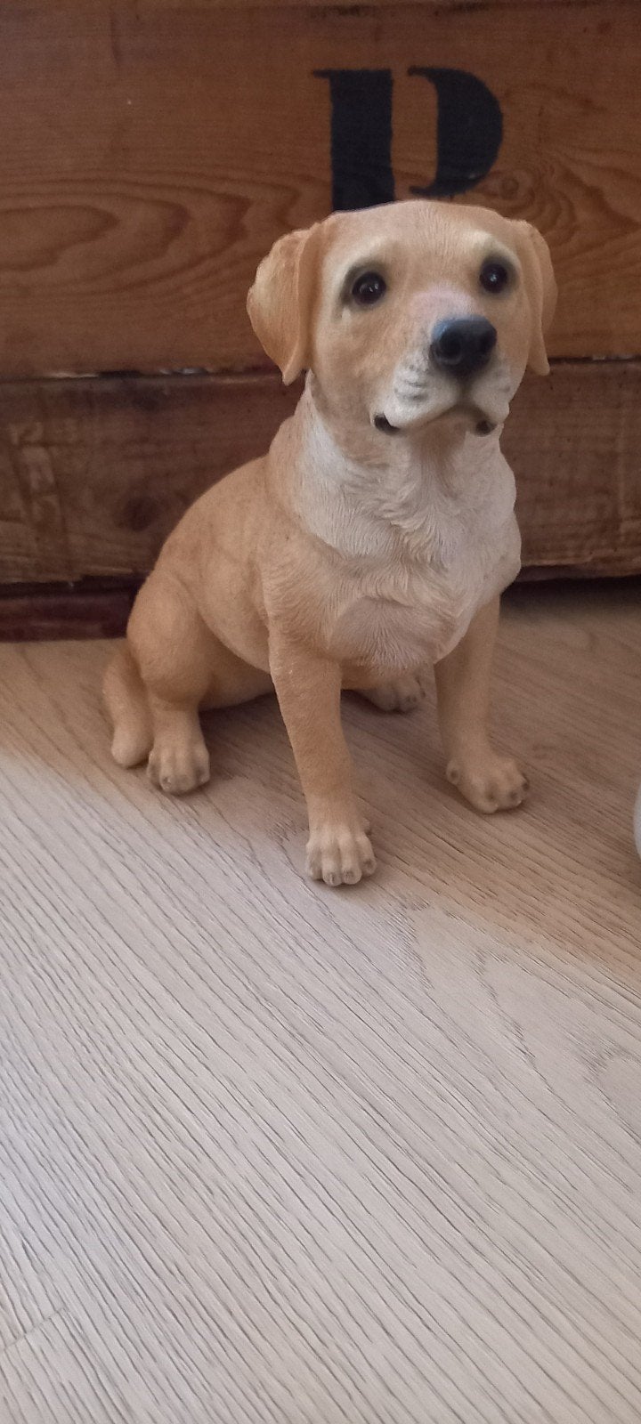 Schattig beeldje van een zittende Labrador puppy, Beige, Overige stijlen, Kunststof, Ophalen of Verzenden