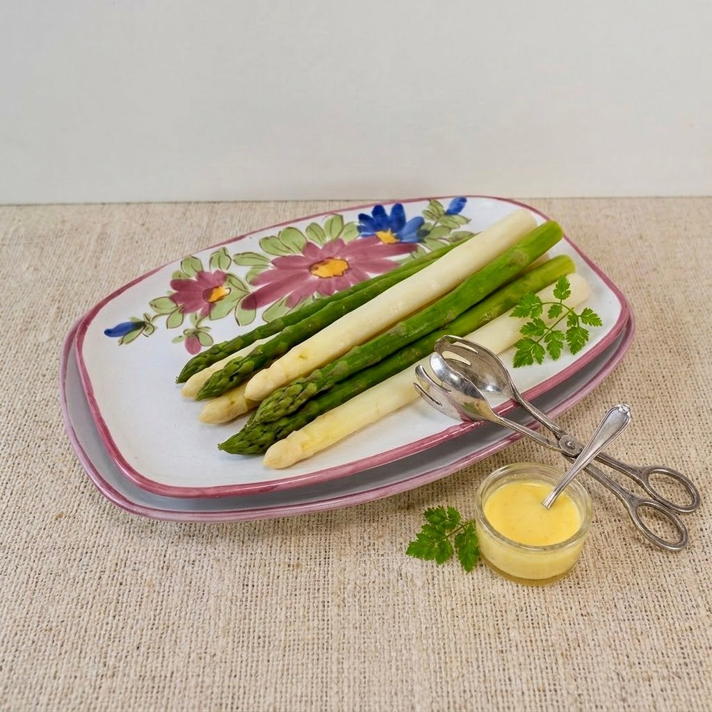 Vintage aspergesbord uitlekschaal vrolijk lente, Ophalen of Verzenden
