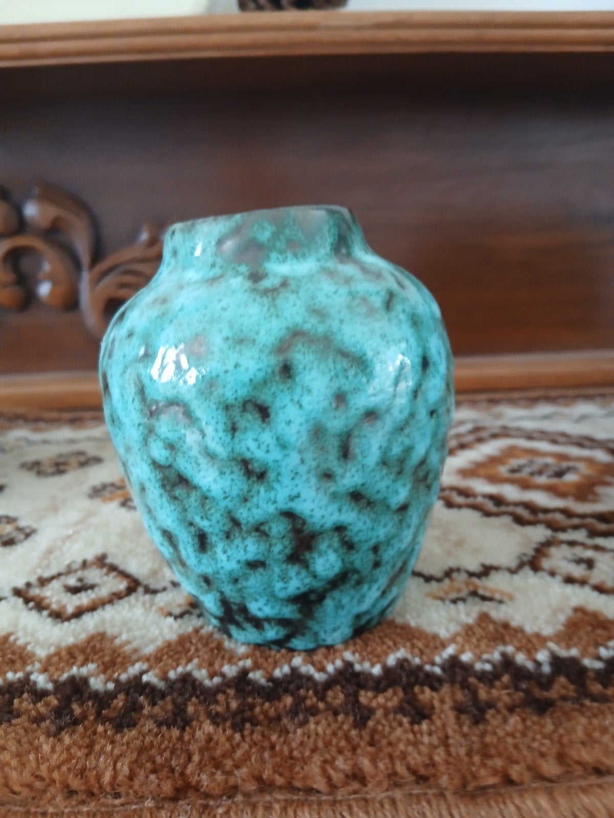 Vintage turquoise geglazuurde vaas, Ophalen of Verzenden