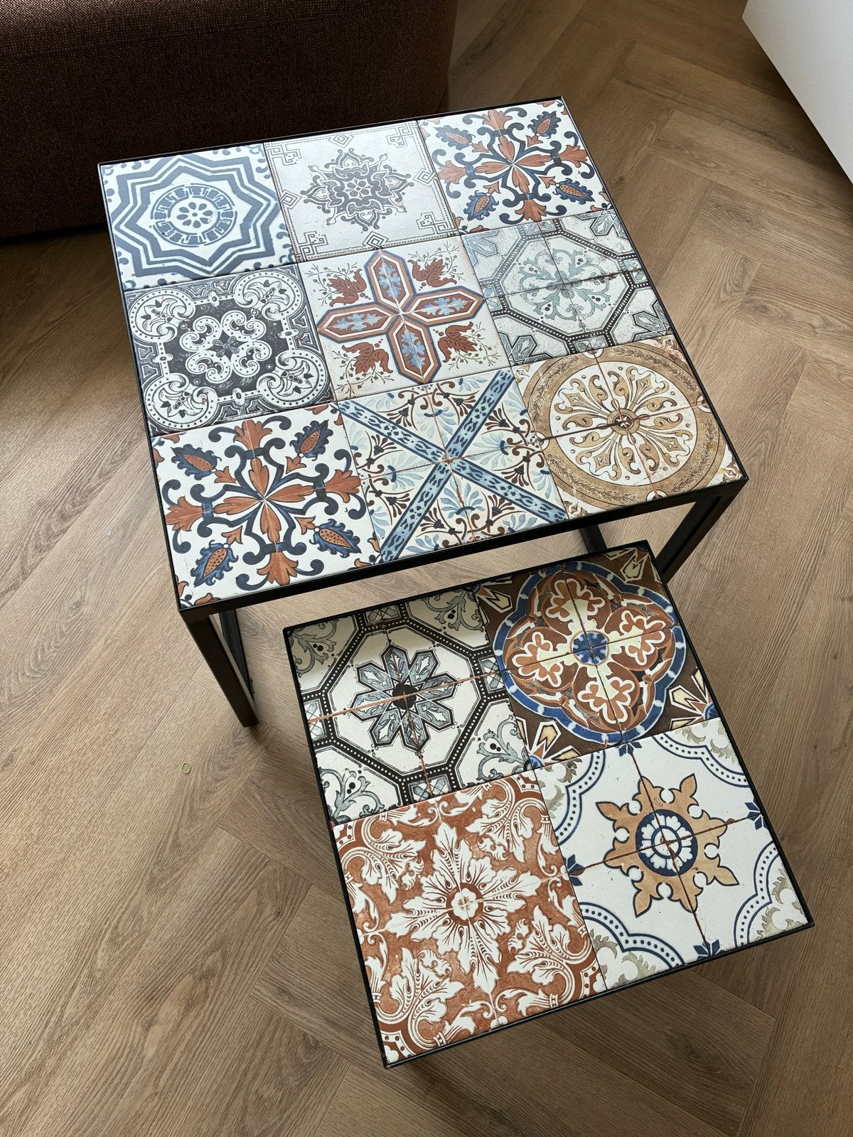 Set van 2 salontafels met mozaïekpatroon, Ophalen, Minder dan 50 cm, Vierkant, Zo goed als nieuw