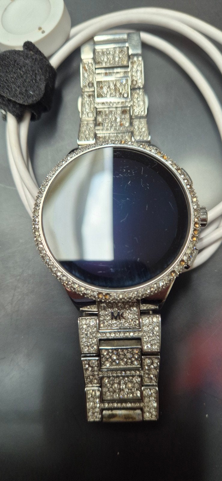 Michael Kors Smartwatch met Strass - Zilver, Gebruikt, Michael Kors, Ophalen of Verzenden, Android