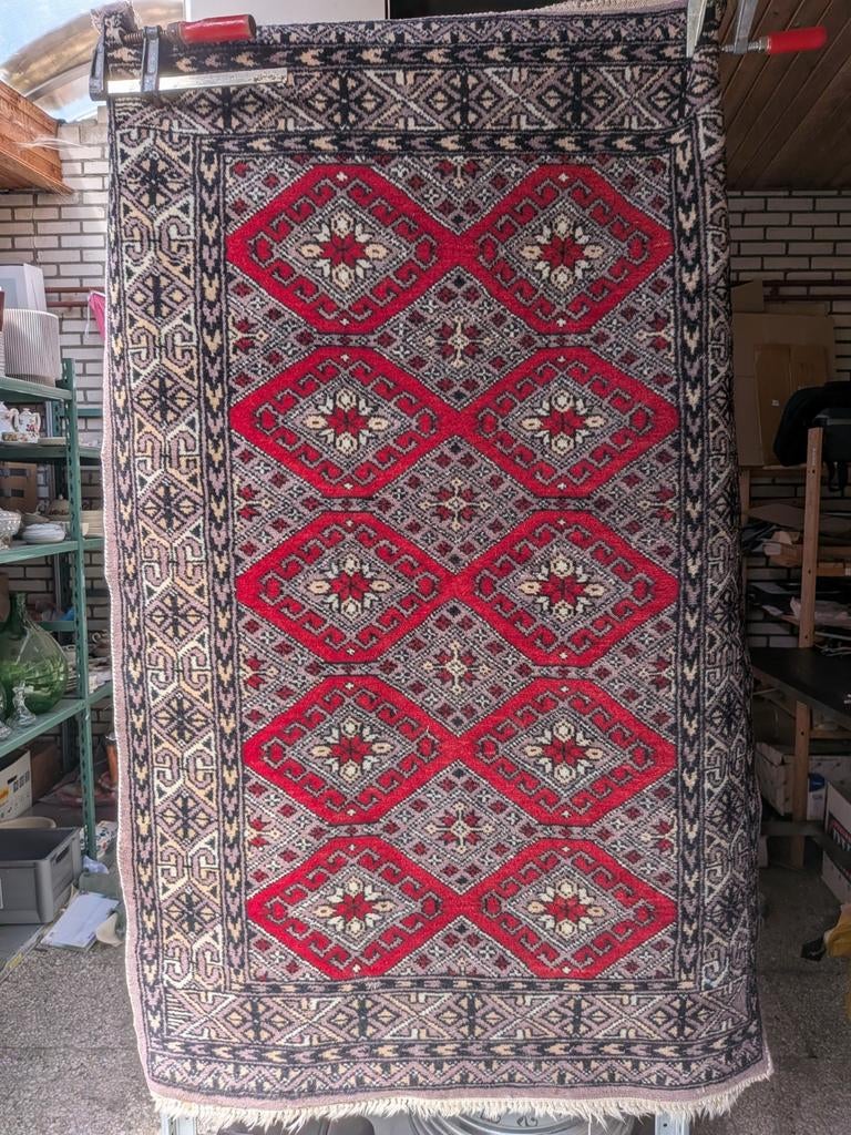 Vintage Oosters Tapijt | Rood Zwart | 127 x 78 cm | Klassiek, Gebruikt, Onbekend, Onbekend, Onbekend