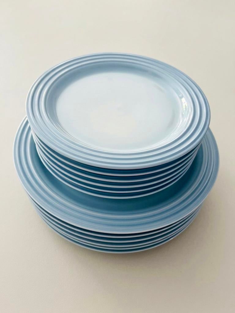 Set van 6 blauwe ontbijtborden en dinerborden van Le Creuset, Ophalen of Verzenden