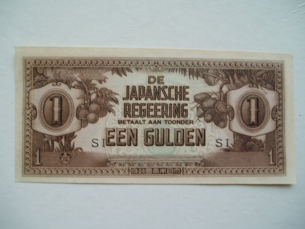 833. Nederlands Indië, 1 gulden 1942 UNC Breadfruit., Verzenden, Zuidoost-Azië, Los biljet