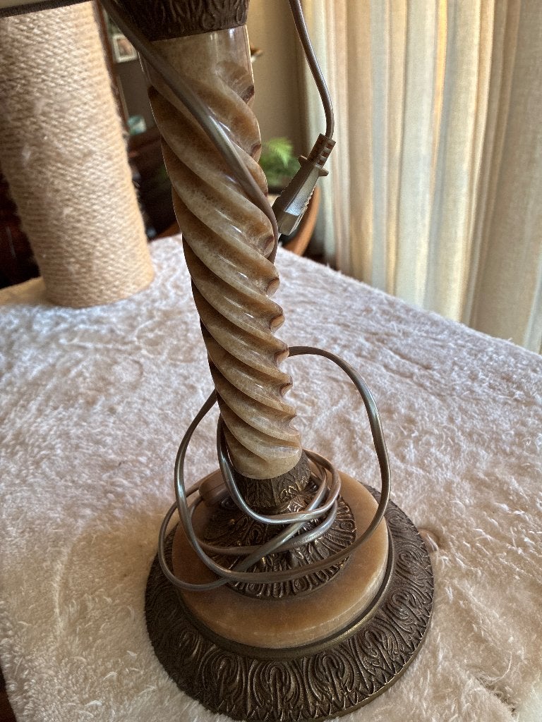 Prachtige lamp met marmeren voet, Ophalen, Art deco, Met kap, E27 (groot)