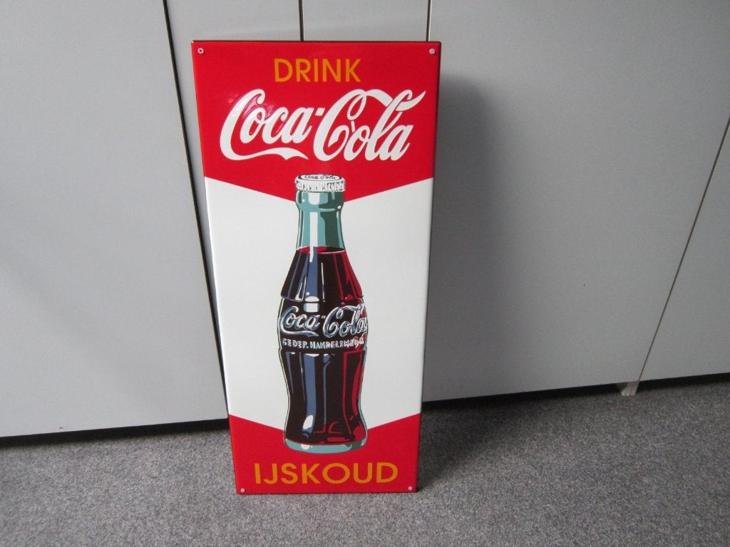 COCA COLA EMAILLE RECLAMEBORD, Ophalen, Zo goed als nieuw, Reclamebord