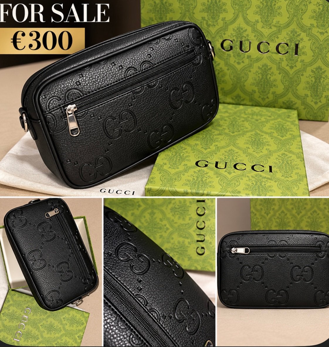 Gucci Schoudertasje Zwart Leer met GG-patroon, Ophalen of Verzenden, Zo goed als nieuw, Zwart, Leer