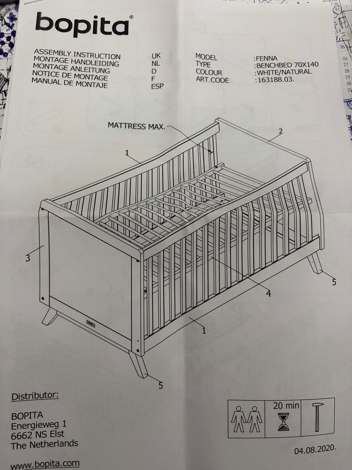 Peuterbedje Bopita Fenna inclusief matras, Kinderen en Baby's, Ophalen, Zo goed als nieuw, Minder dan 140 cm, Matras