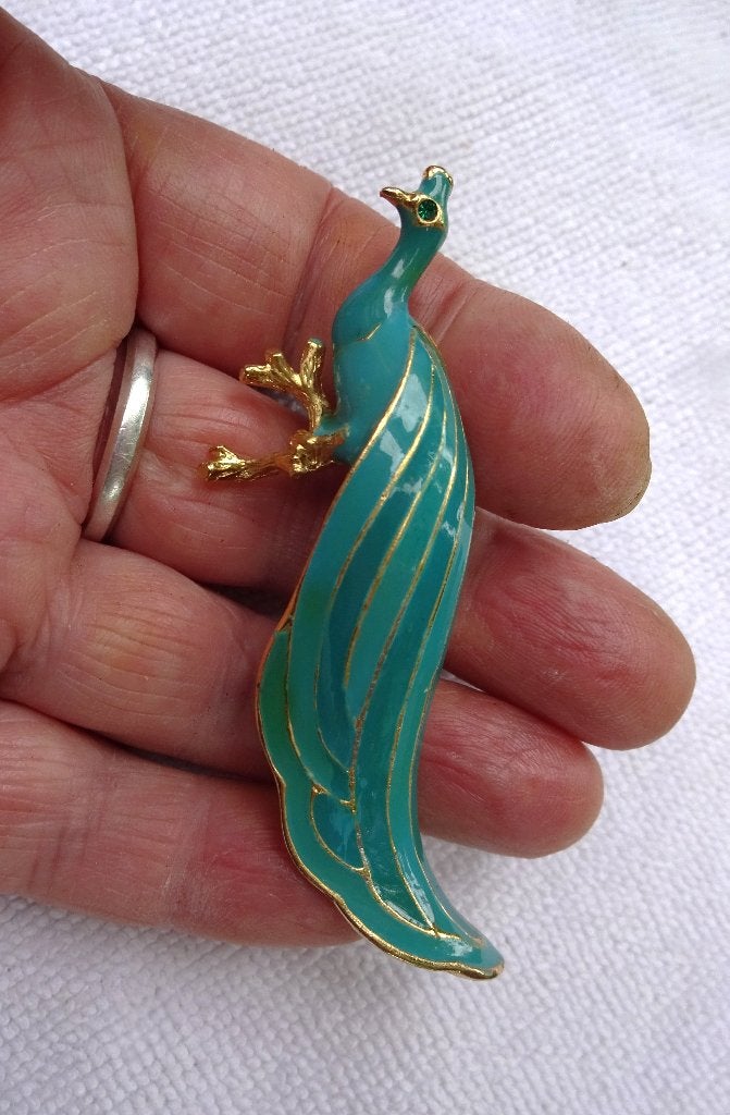 Broche - Pauw Turquoise Groen, Overige materialen, 4 tot 7 cm, Verzenden, Zo goed als nieuw