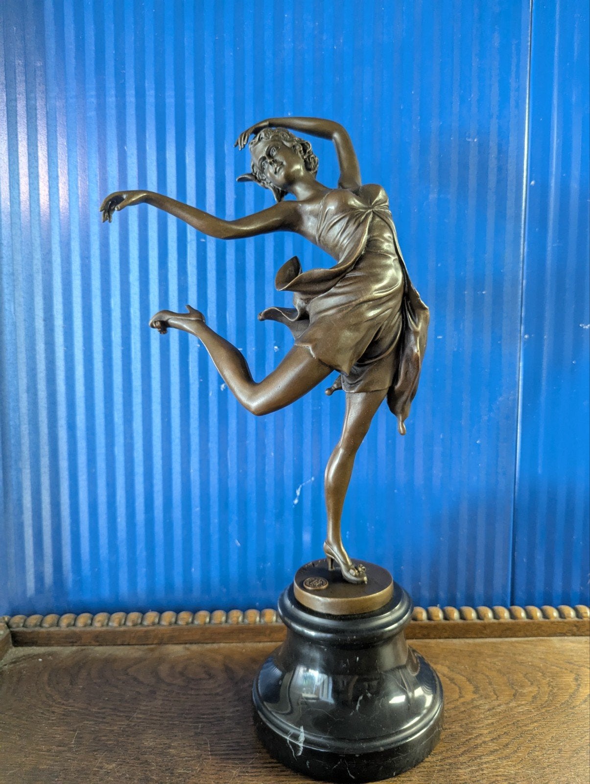 Art Deco Bronzen Beeld van Dansende Vrouw op Marmeren Sokkel, Antiek en Kunst, Ophalen of Verzenden