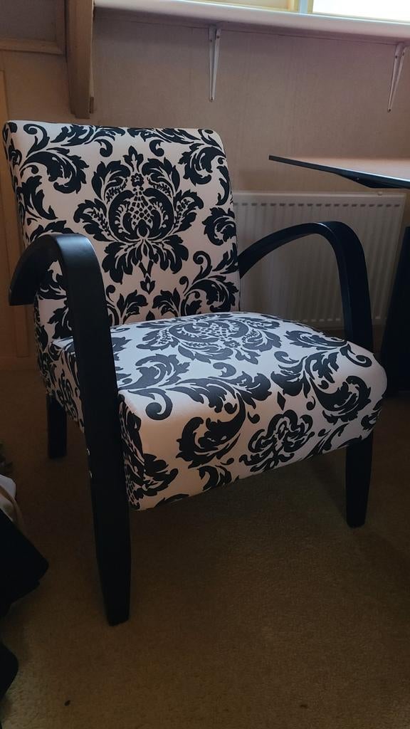 Stijlvolle fauteuil met barokprint - Zwart/Wit, Ophalen, Gebruikt, Zwart, Stof