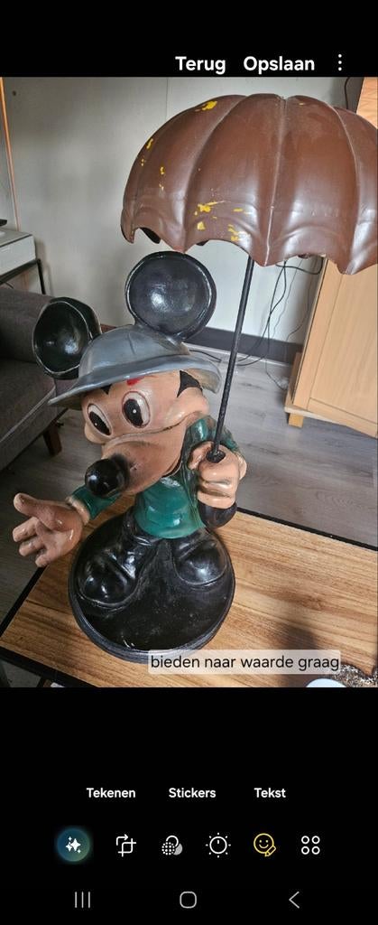 Vintage Mickey Mouse beeld - 60-80 cm, Ophalen of Verzenden, Mickey Mouse, Gebruikt, Beeldje of Figuurtje