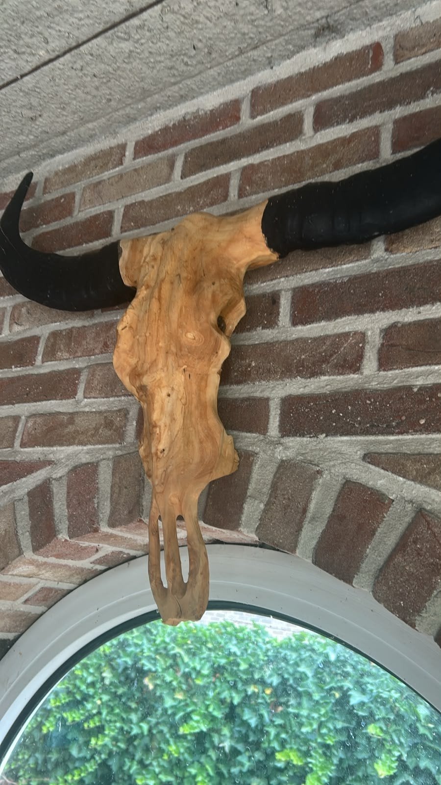 Houten schedel met hoorns - Wanddecoratie, Antiek en Kunst, Overige onderwerpen, Handgemaakt, Wanddecoratie, Hout