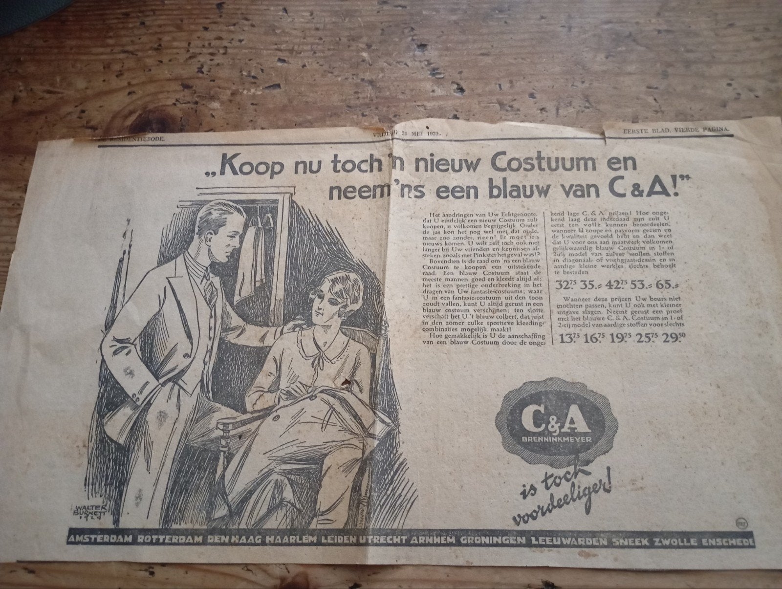 Vintage C&A advertentie mei 1929, Verzamelen, Merken en Reclamevoorwerpen, Ophalen of Verzenden, Gebruikt, Overige typen