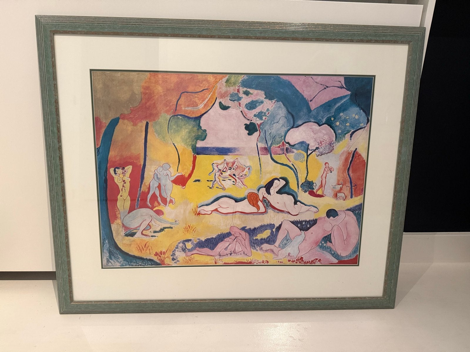 Reproductie Henri Matisse - Le Bonheur de Vivre (100x82cm), Antiek en Kunst, Ophalen, Figuren, Papier/karton, Ingelijst