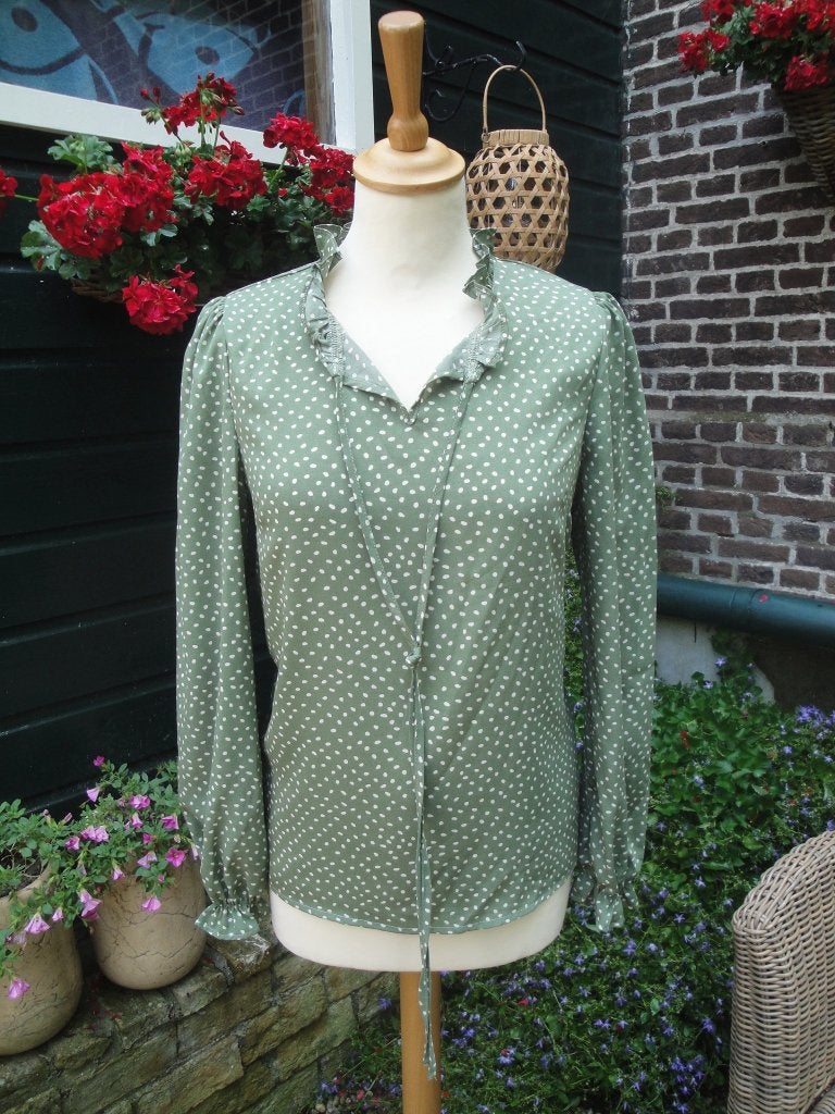 Groen polkadot blousje maat S, Ophalen of Verzenden, Zo goed als nieuw, Maat 36 (S), Groen