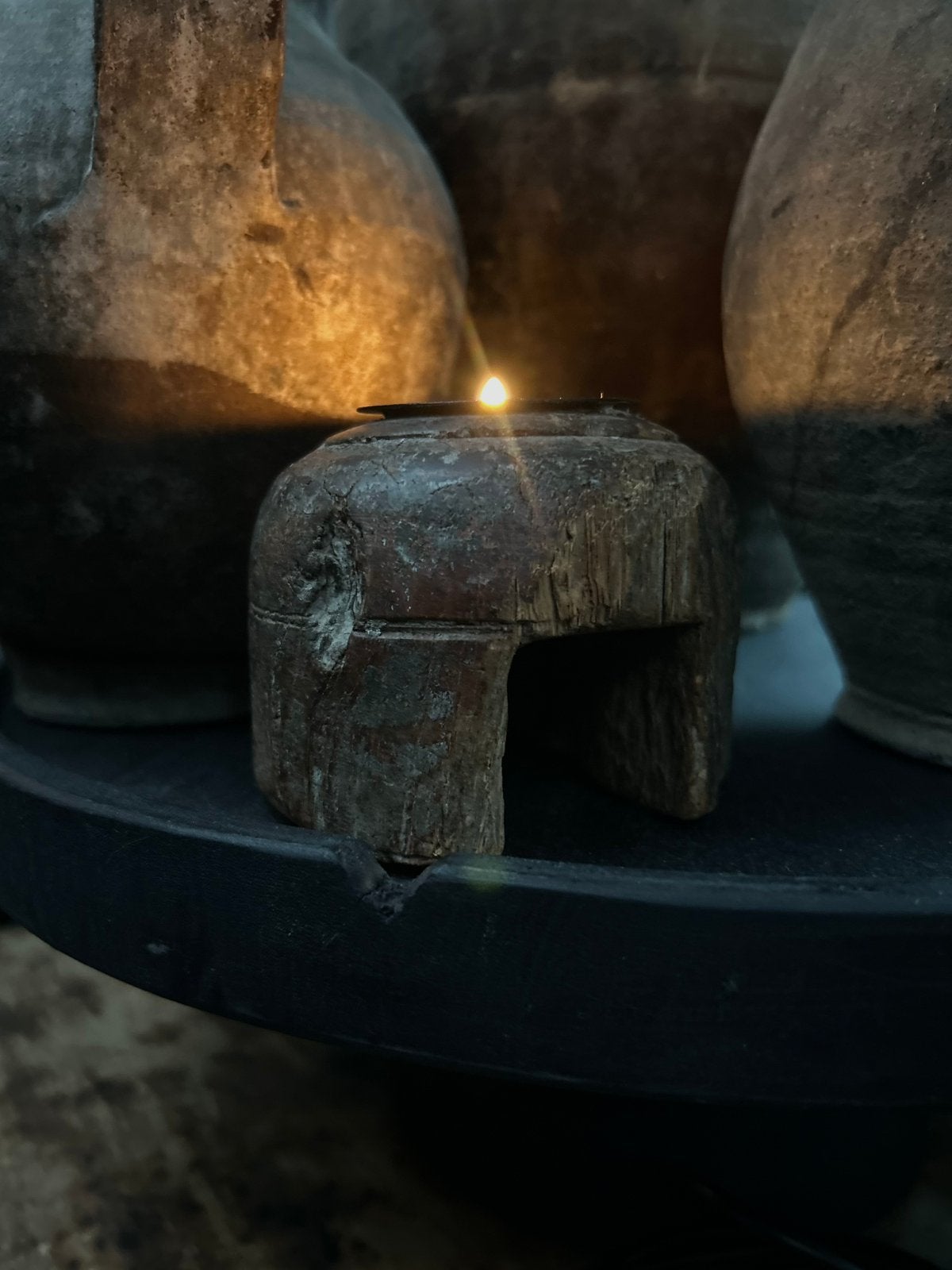 Klein waxinelichtje houder oud ornamentje India oosters, Ophalen of Verzenden