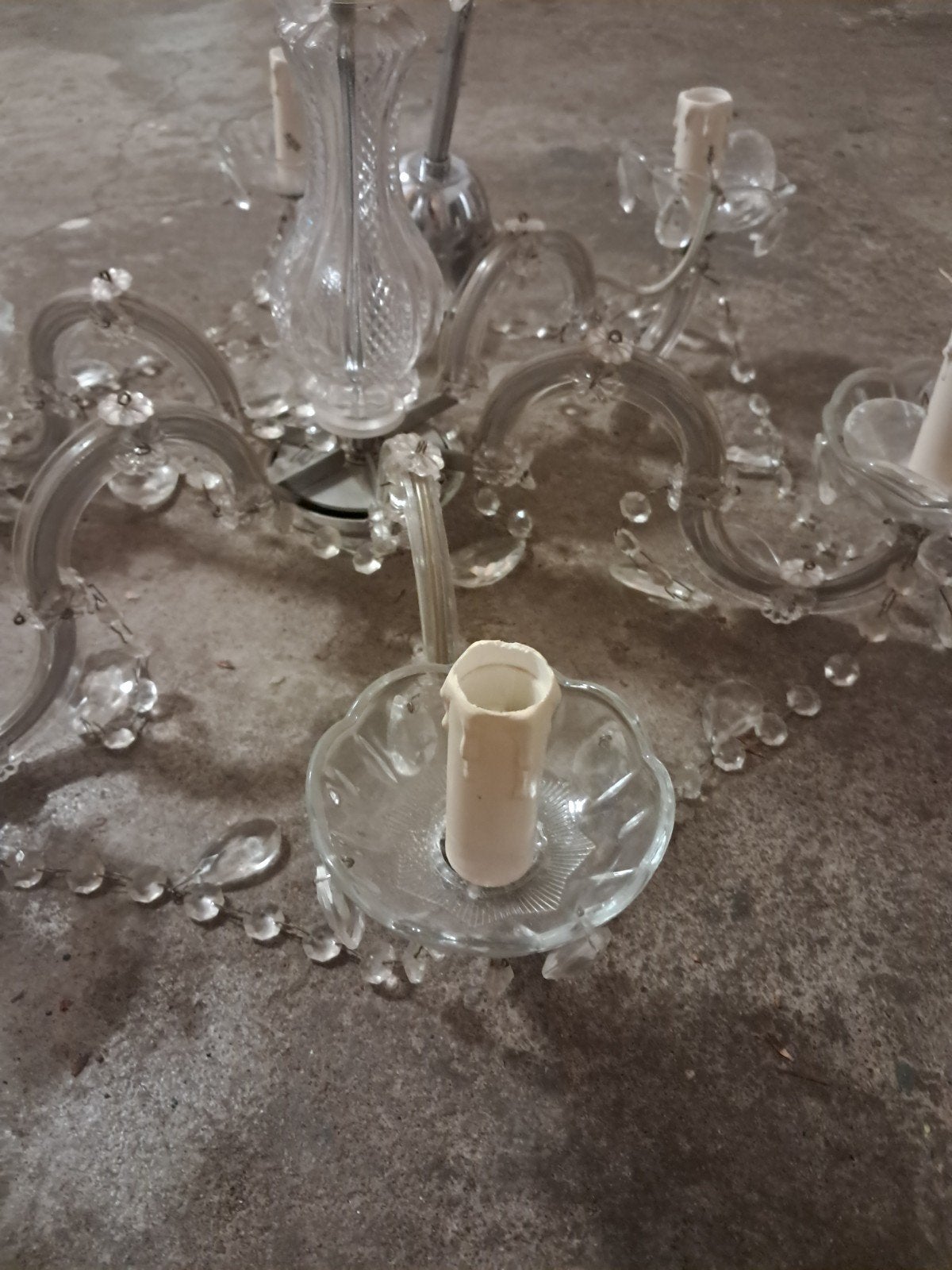 Glazen kroonluchter met 6 armen, Gebruikt, E14 (klein), Ophalen of Verzenden, Glas