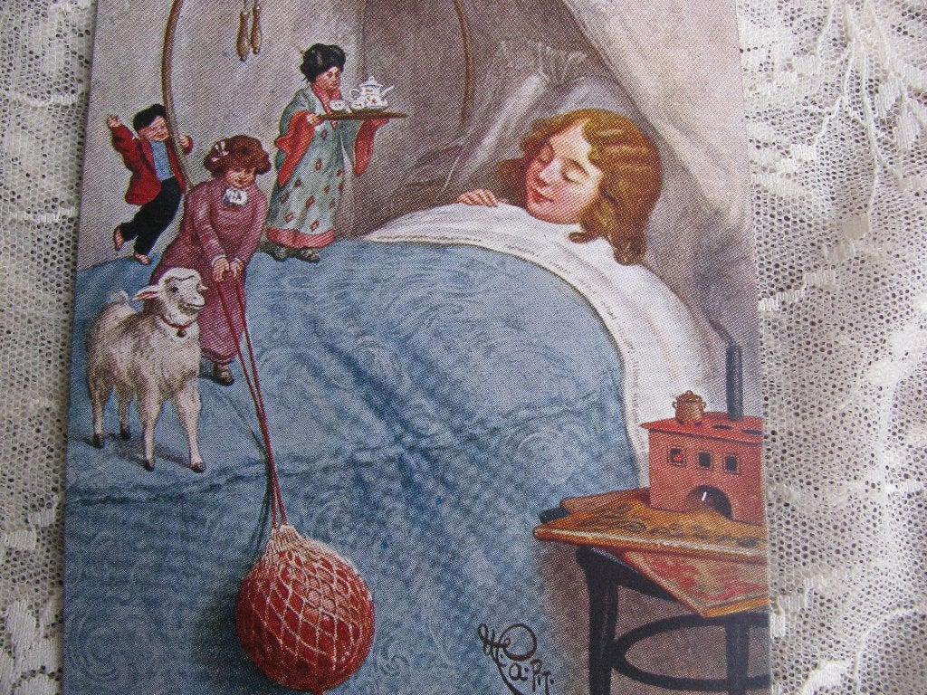 Antieke Gesign. Kaart - Slapend Meisje Japanse Pop Speelgoed, Verzenden, Voor 1920, Ongelopen, Kinderen