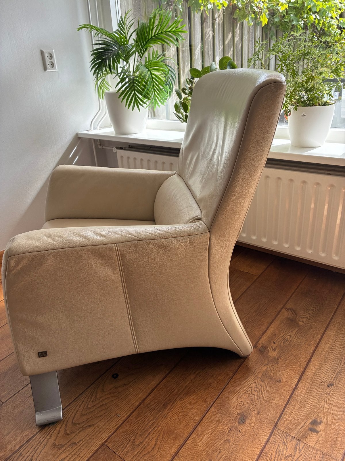 Leren fauteuil - taupe Rolf Benz, Ophalen, Gebruikt, 75 tot 100 cm, Leer