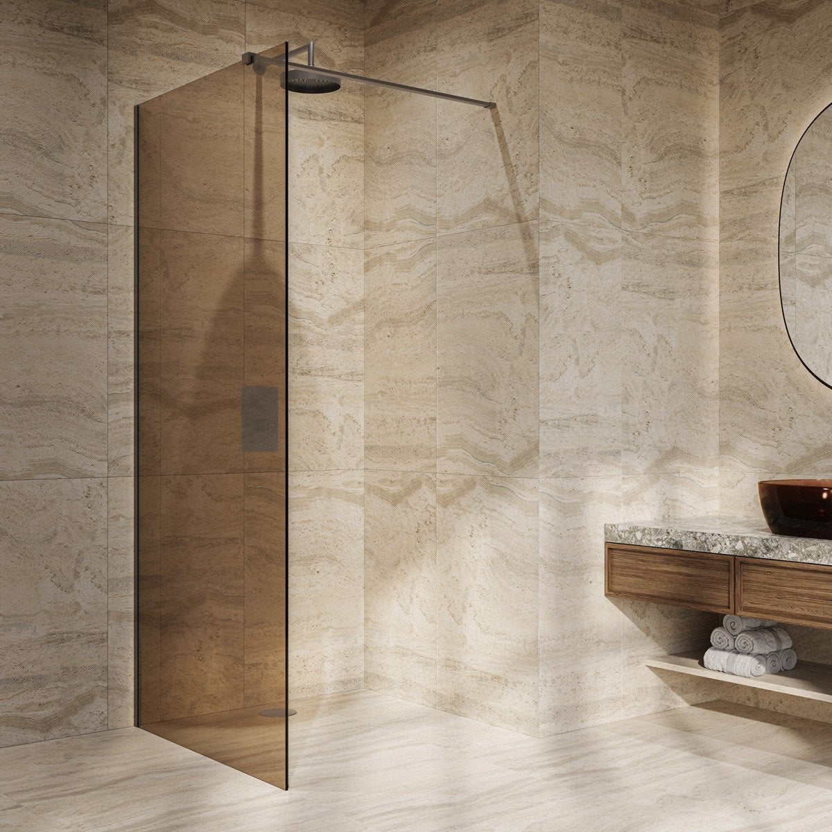 MOET WEG Nieuwe Amber Douchewand 90x138 met Brons beslag, Ophalen, Nieuw, Douche