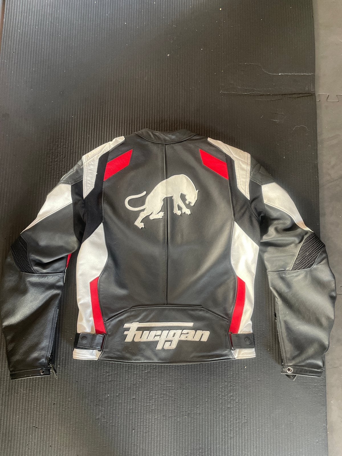 Furygan leren motorjas - Zwart, wit, rood. Maat L., Ophalen, Tweedehands, Heren, Jas | leer