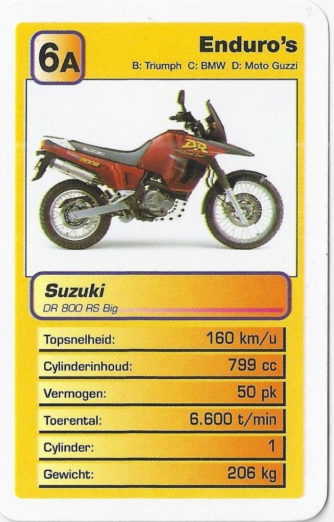 B9  Motorkaartje 6a Suzuki DR 800 Rs Big, Ophalen of Verzenden, Zo goed als nieuw, Auto's
