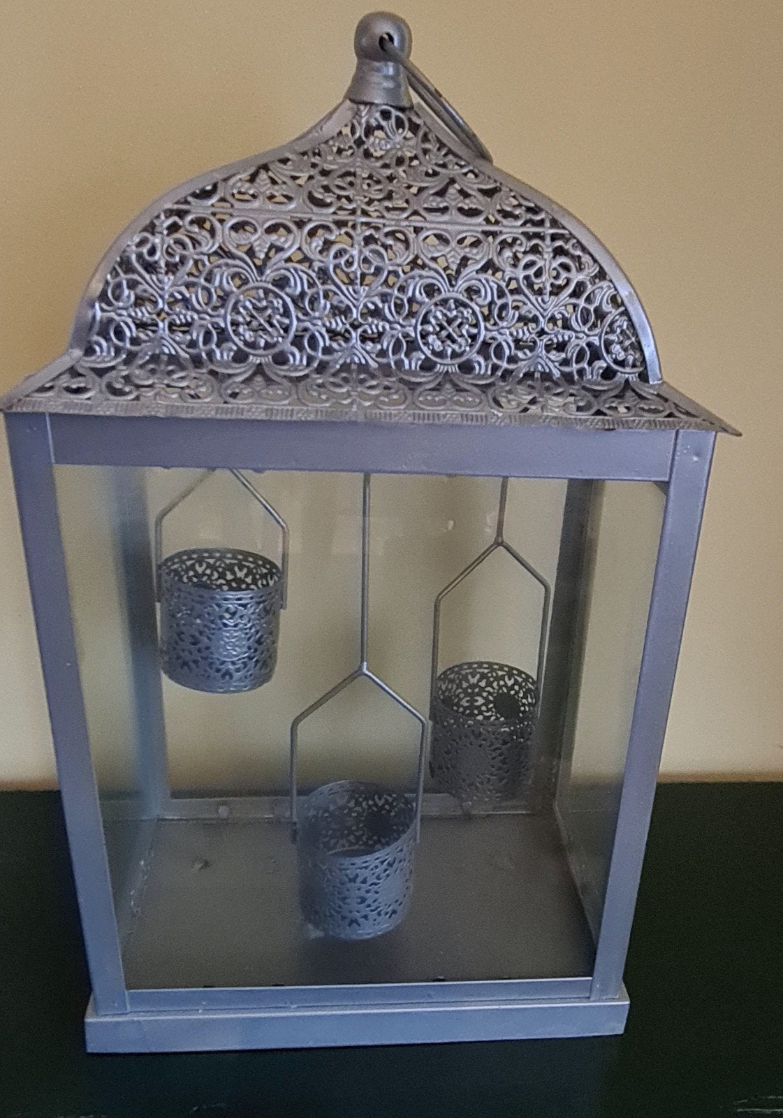 Sfeervolle metalen lantaarn met glazen wanden, Ophalen, Gebruikt, Lantaarn, Metaal
