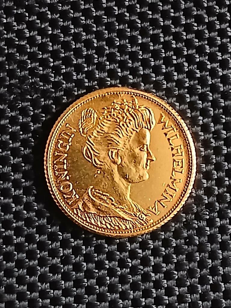 Goud verguld Naslag 5 Gulden Vijfje Koningin Wilhelmina 1912, Verzenden, 5 gulden, Goud, Koningin Wilhelmina