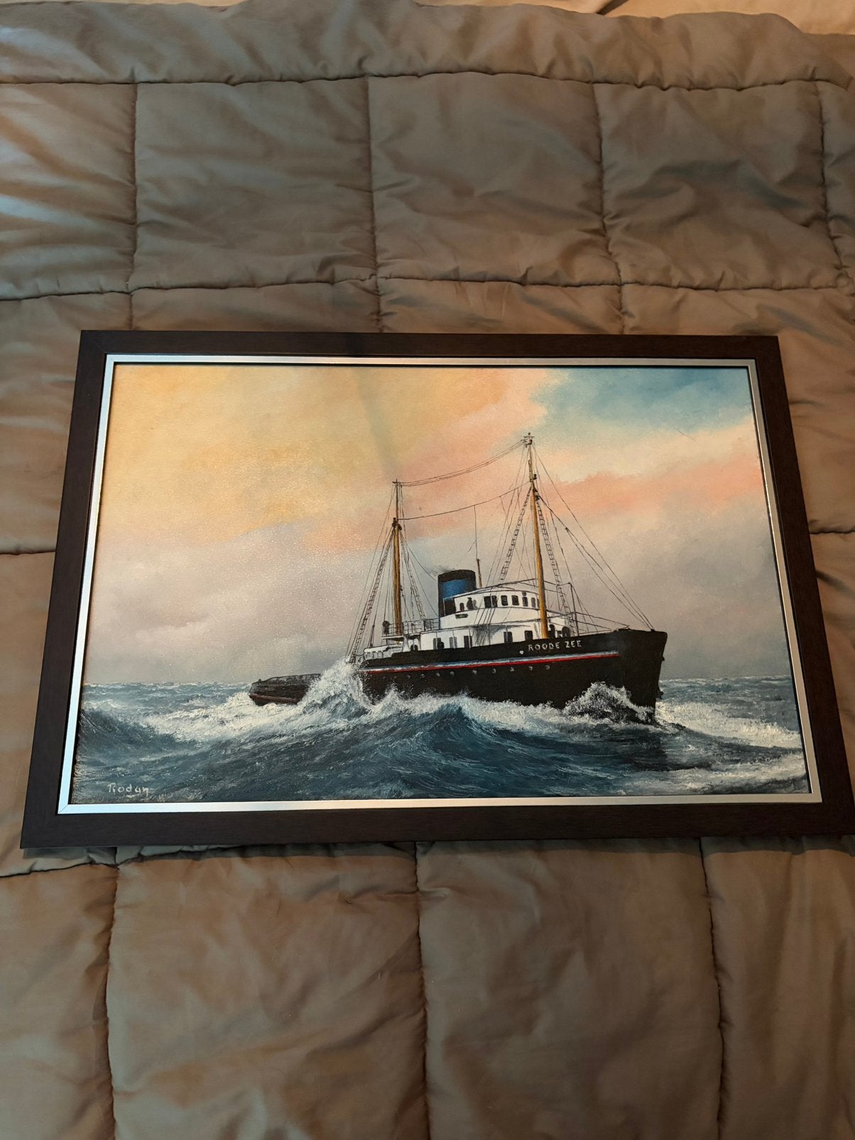 Handgemaakt schilderij de Roode Zee, Antiek en Kunst, Kunst | Schilderijen | Klassiek, Ophalen, Maritiem / water, Doek, Realistisch