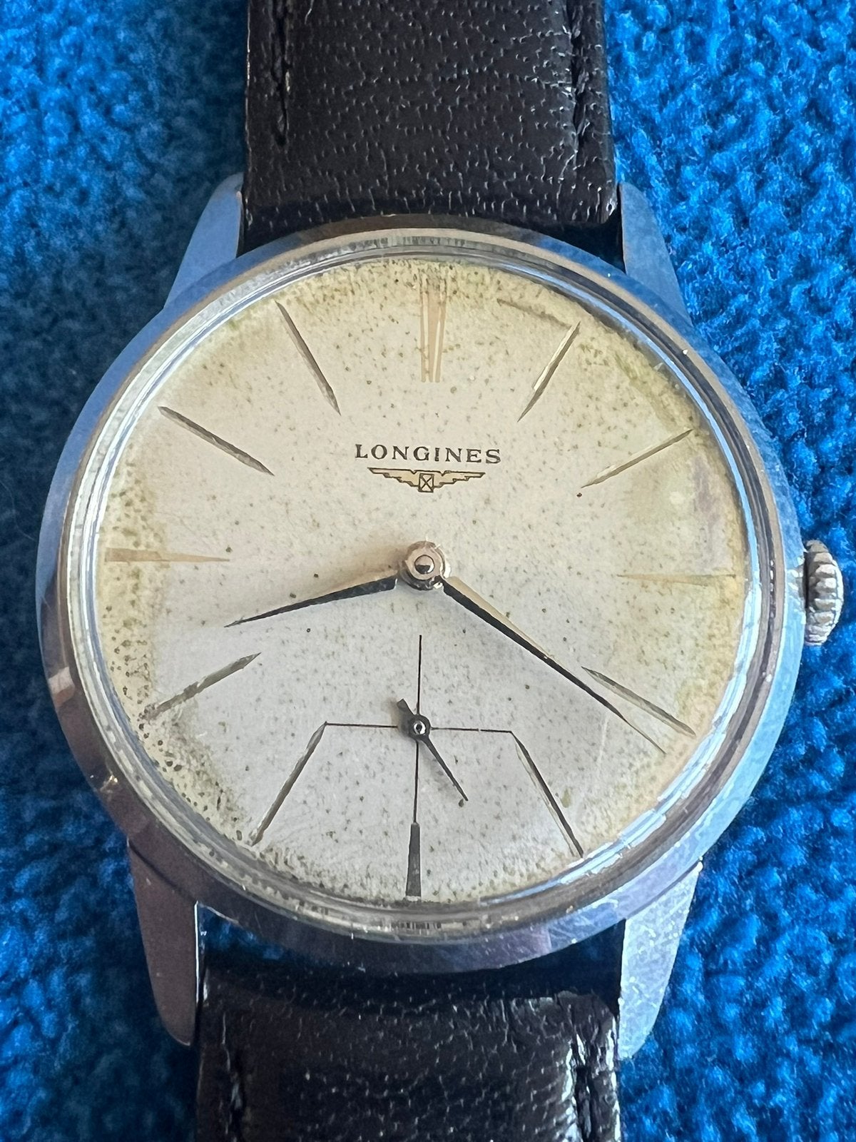 Longines herenpolshorloge uit de jaren 1950, Staal, Met bandje, Polshorloge, 1930 tot 1960