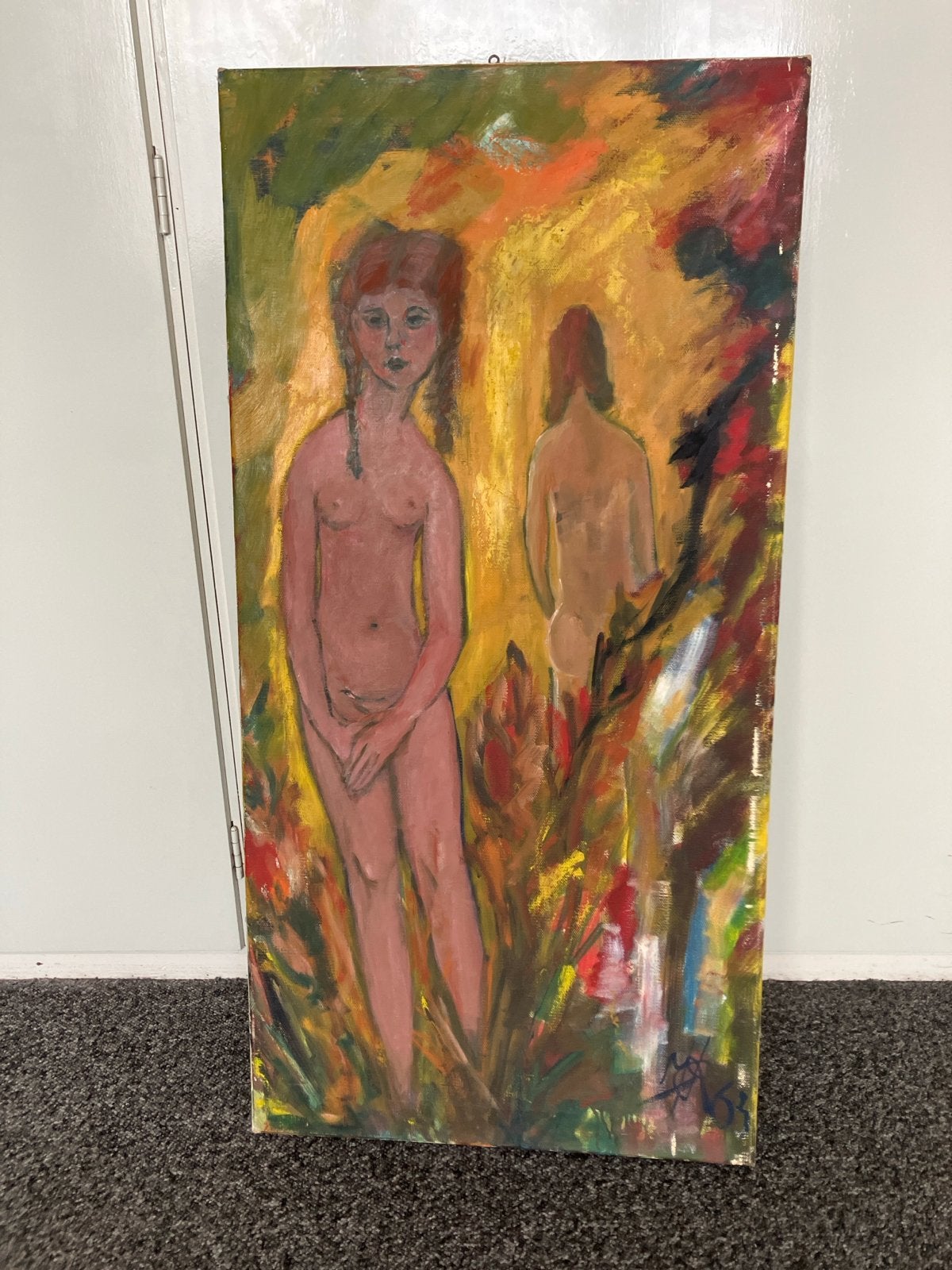Olieverfschilderij: Twee Naakte Vrouwen in Landschap, Antiek en Kunst, Ophalen