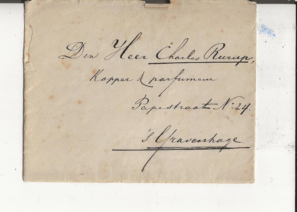 Den Haag Papestraat Kapper C Rurop Hofleverantier 25-6- 1874, Ophalen of Verzenden, Voor 1920, Gelopen, Zuid-Holland