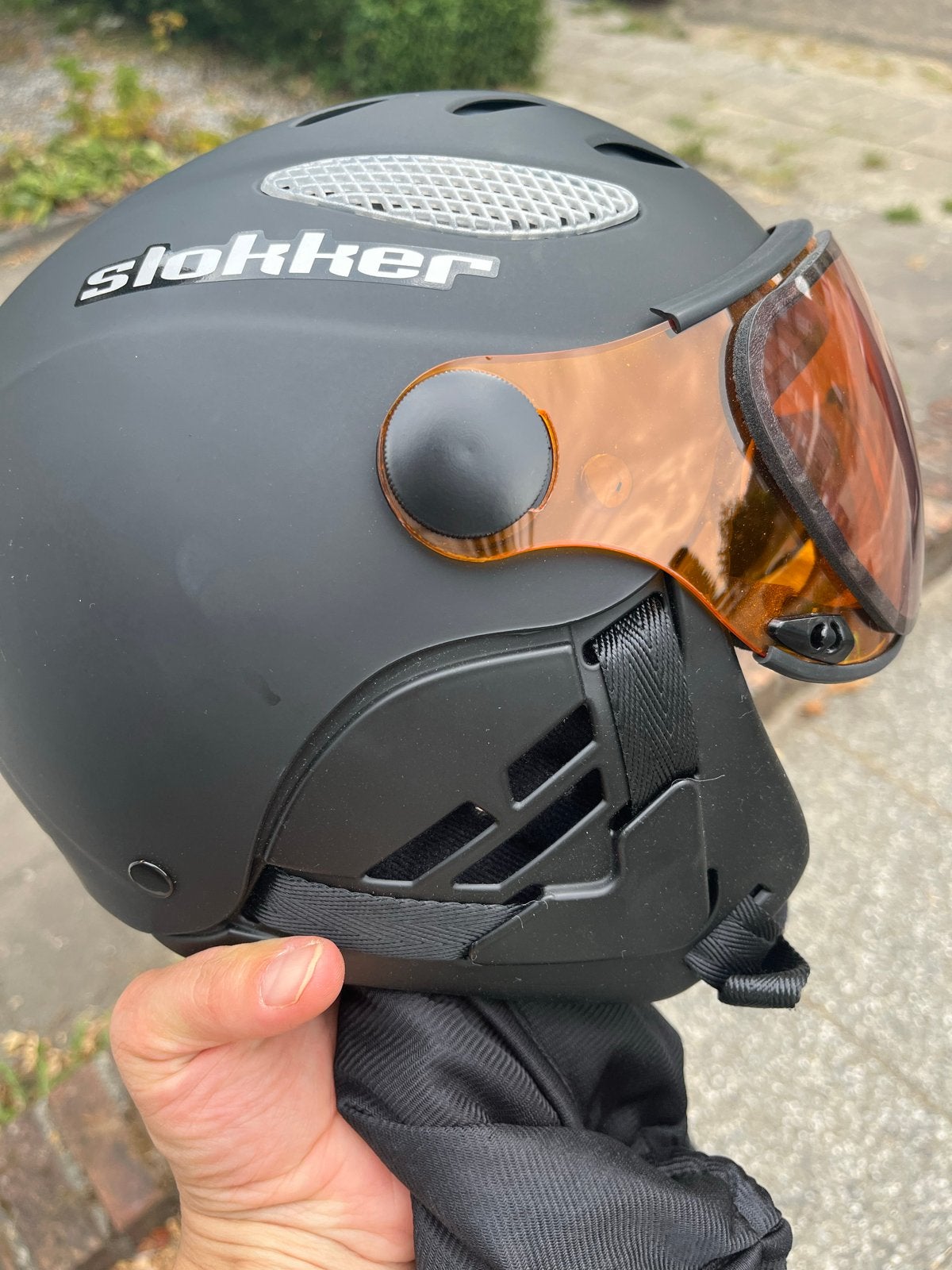 Slokker skihelm met vizier - Zwart, zo goed als nieuw, Overige typen, Zo goed als nieuw, Skiën, Ophalen