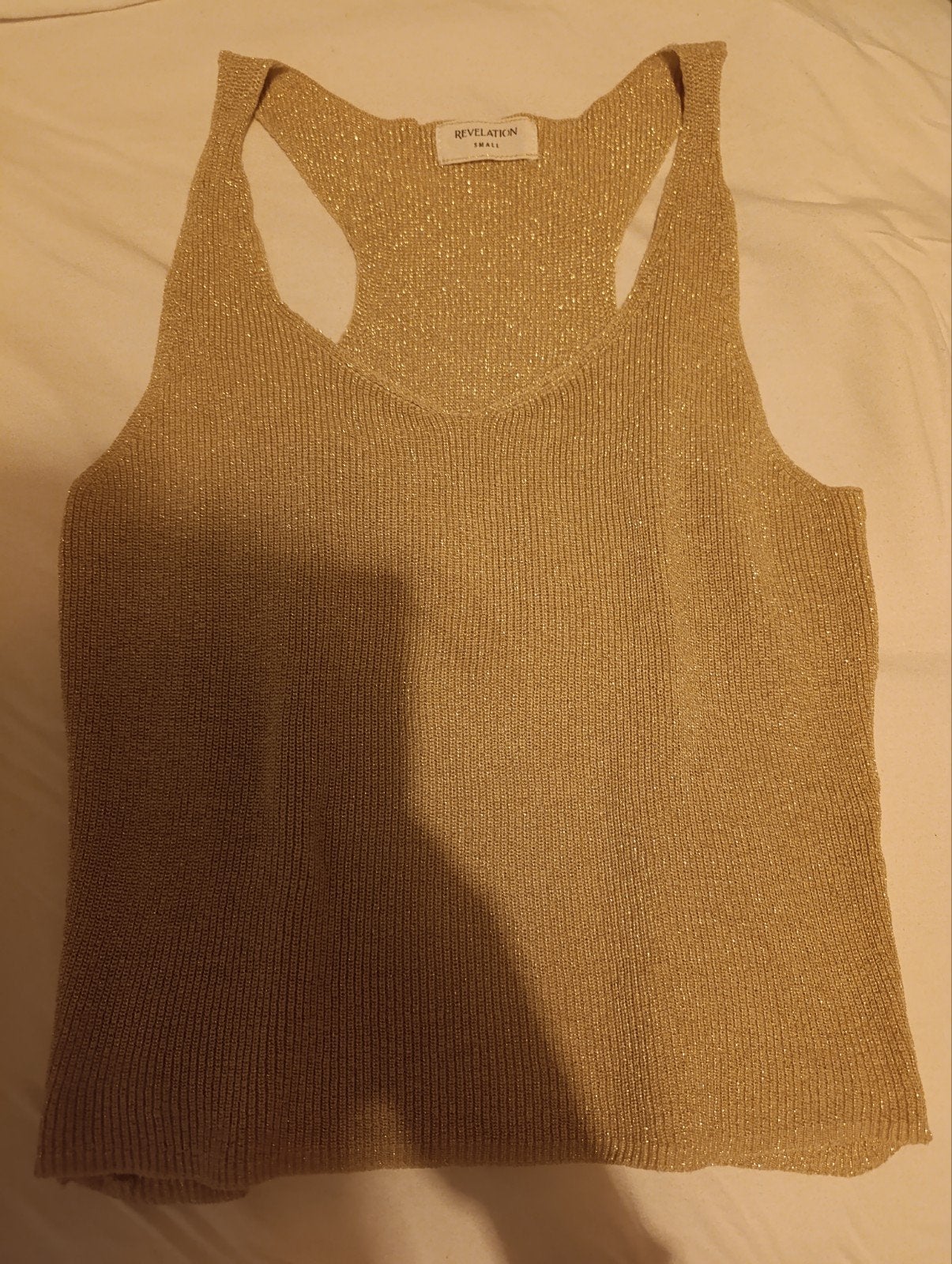 Dames glitter top spaghetti bandjes tanktop goud maat S, Ophalen of Verzenden, Zo goed als nieuw, Relevation, Goud