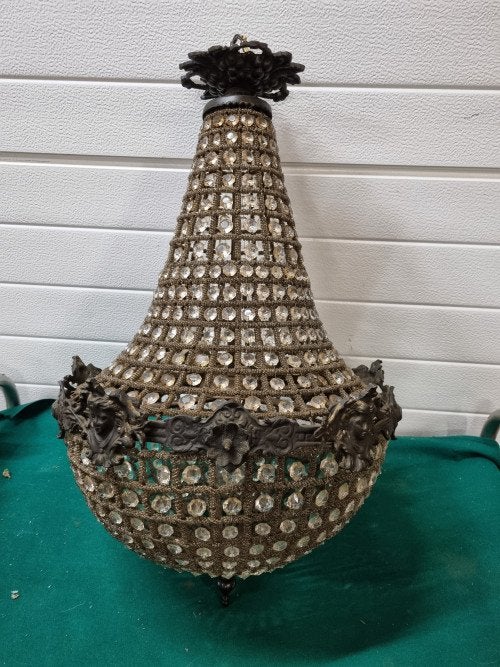 Kroonluchter brons met kristal 1960 engelen, Ophalen of Verzenden, 'T Olde Gre-j, Info@toldegrej.nl, Endepoelstraat 20f Didam