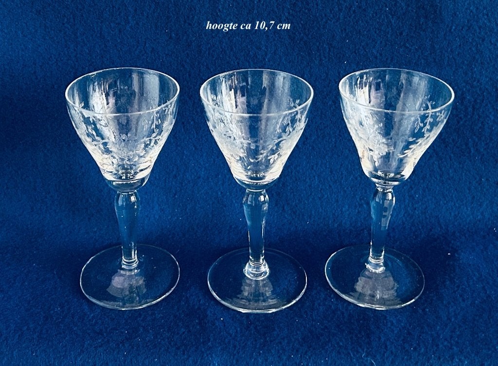 3 Port Likeur Sherry Glazen 10,7h Glas Kristal Gegraveerd, Ophalen