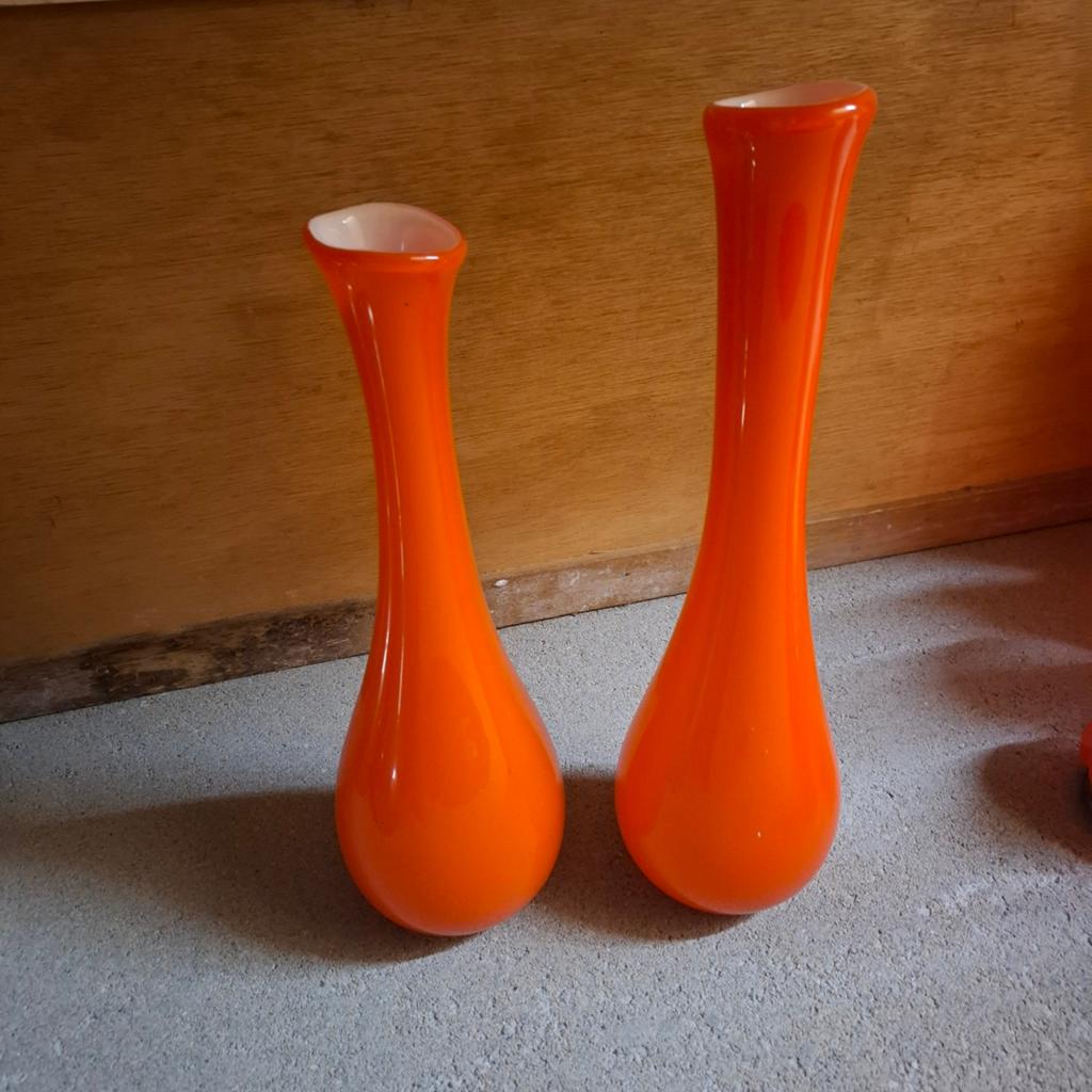 Set van 2 oranje glazen vazen, vintage design, Ophalen