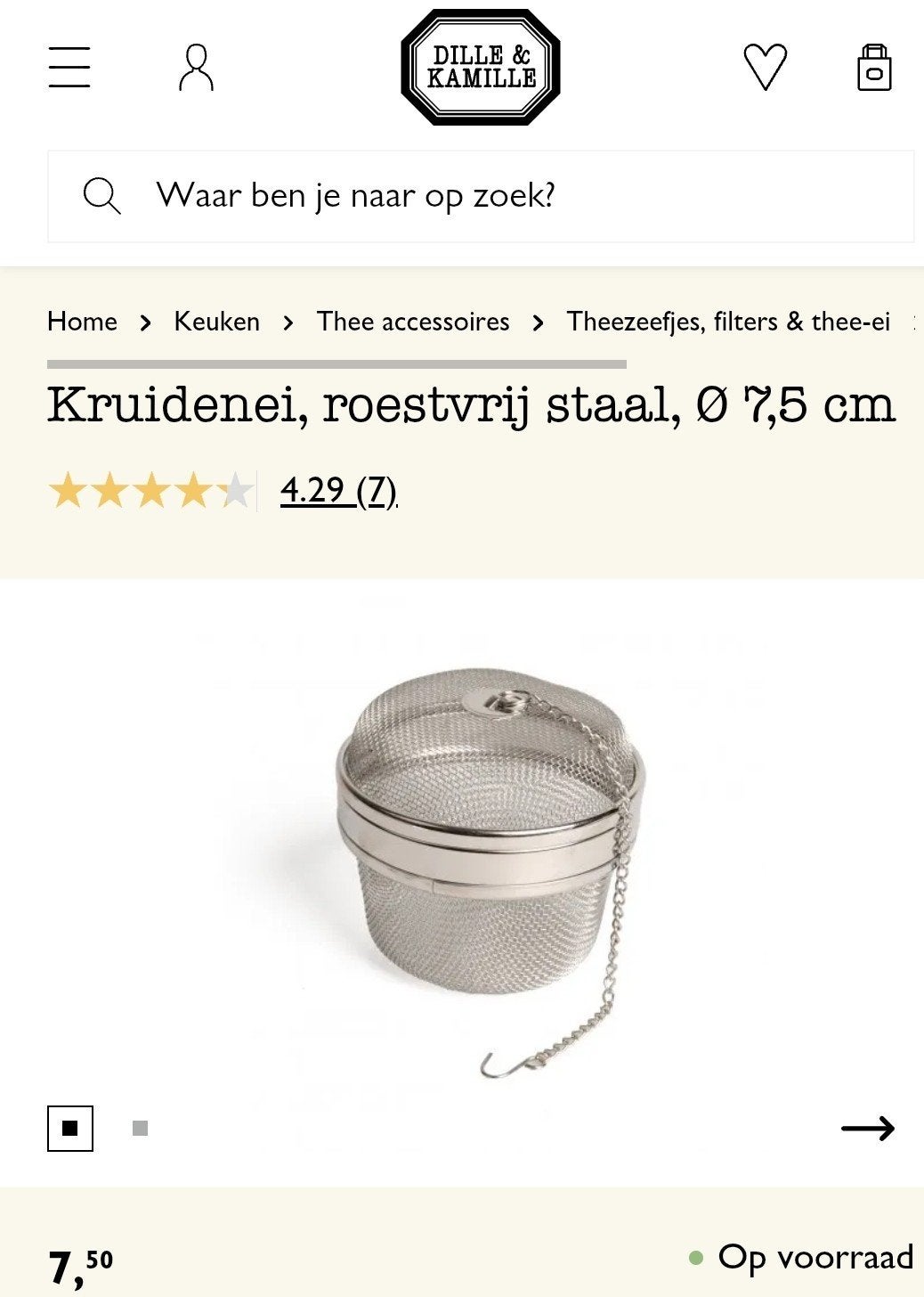 kruidenei RVS - Ø 7,5 cm, Ophalen of Verzenden, Zo goed als nieuw
