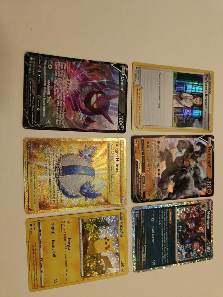 6 Pokémon kaarten - V, VMAX, Gold Secret Rare, Ophalen of Verzenden, Gebruikt, Meerdere kaarten, Foil
