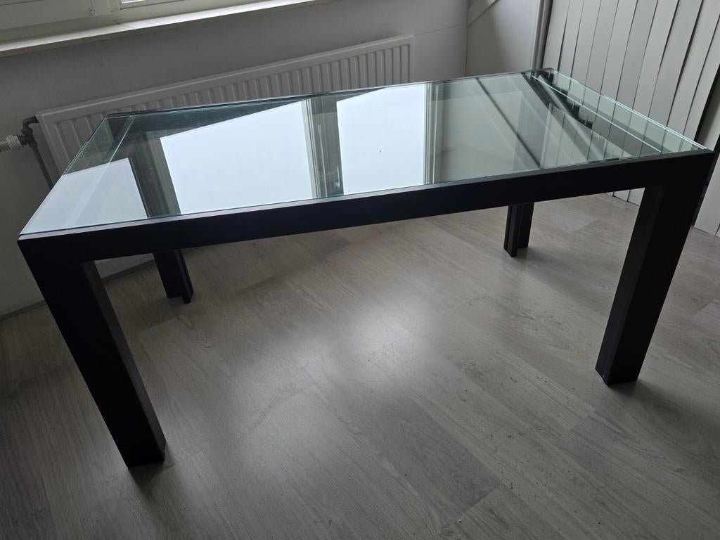 Elegante tafel met glazen blad, Ophalen, Rechthoekig, Metaal, 50 tot 100 cm