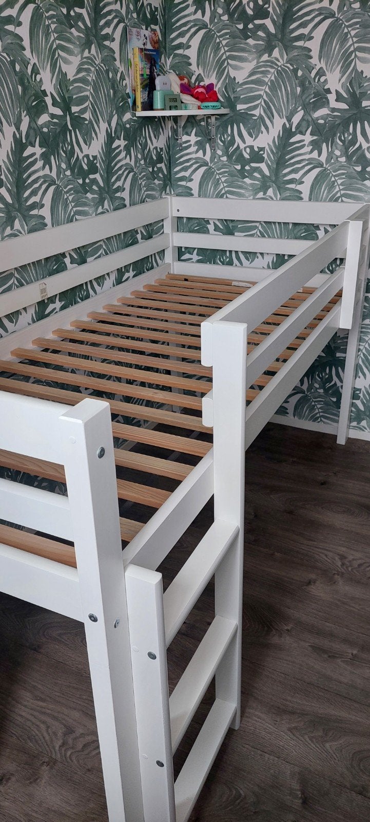 Witte halfhoogslaper met lattenbodem, Ophalen, Gebruikt, 90 cm, Eenpersoons