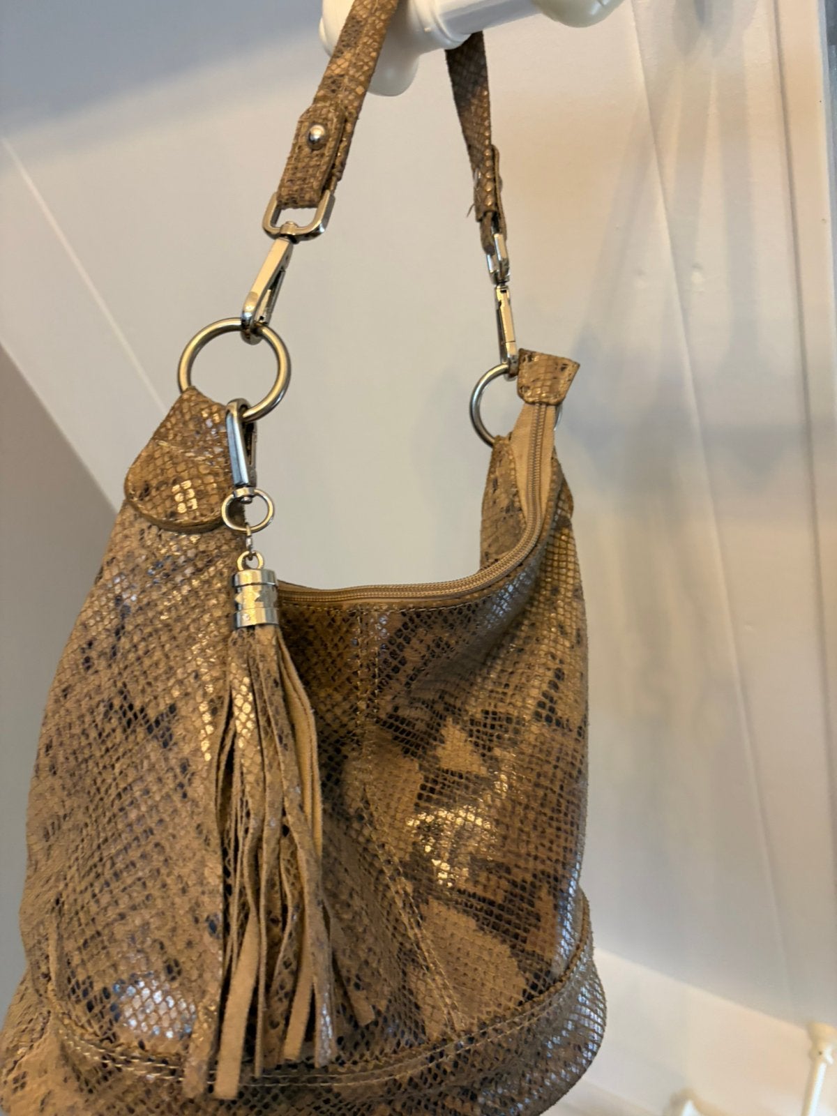 Leren Snake tas, Ophalen of Verzenden, Zo goed als nieuw, Bruin