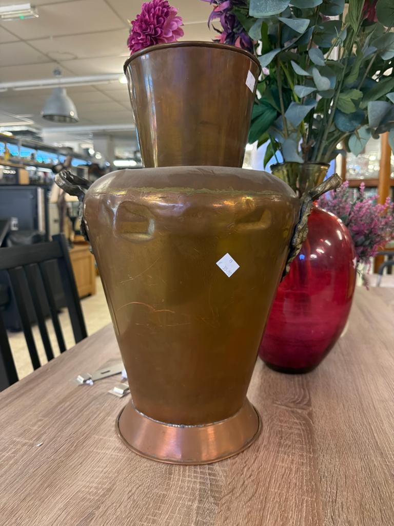 Koperen vaas/pot met handvatten, Huis en Inrichting, Woonaccessoires | Vazen, Ophalen, Overige materialen, Kringloop tegen armoede