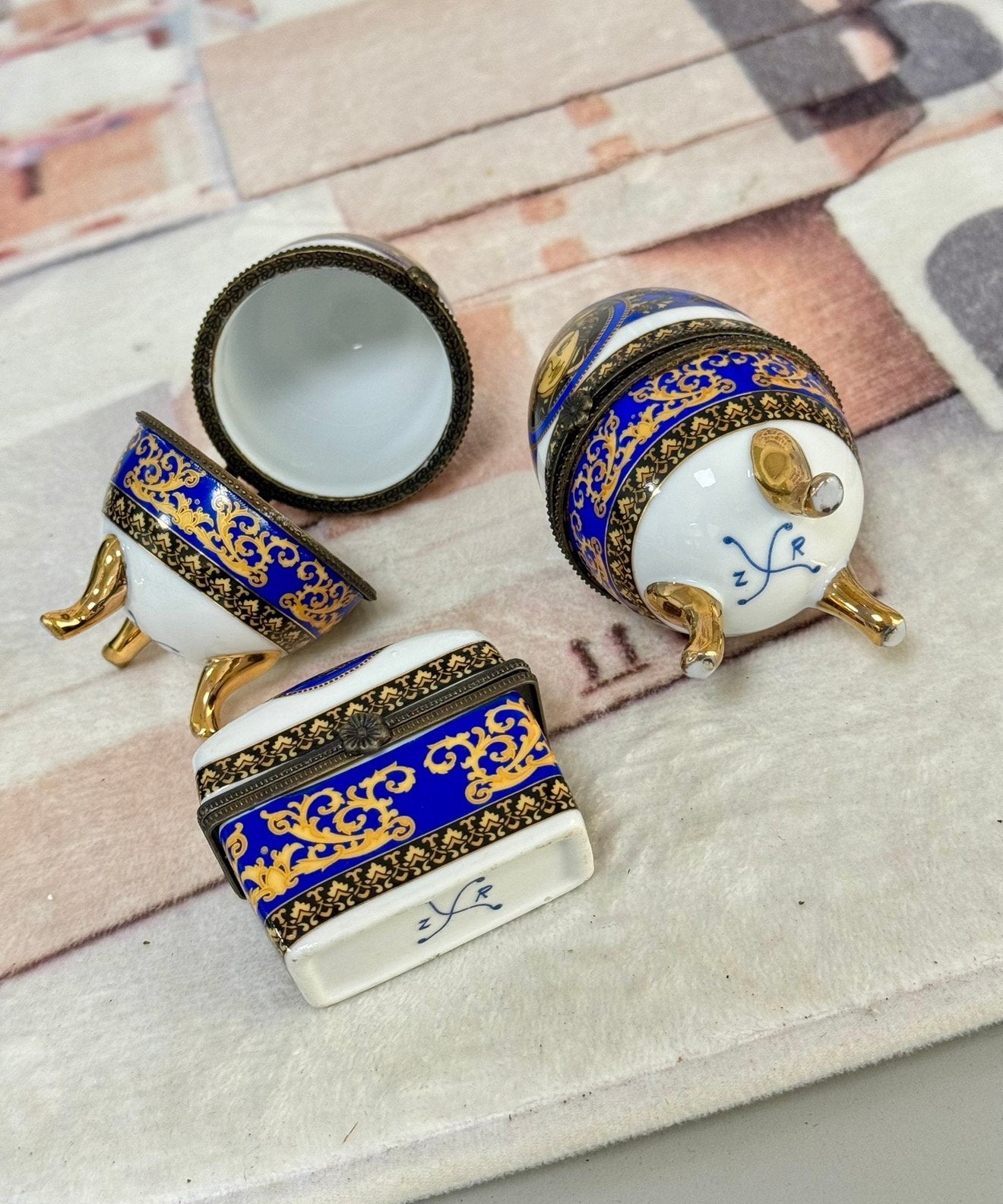 Fabergé ei eieren Versace Medusa SET blauw-wit faberge z/r, Ophalen of Verzenden