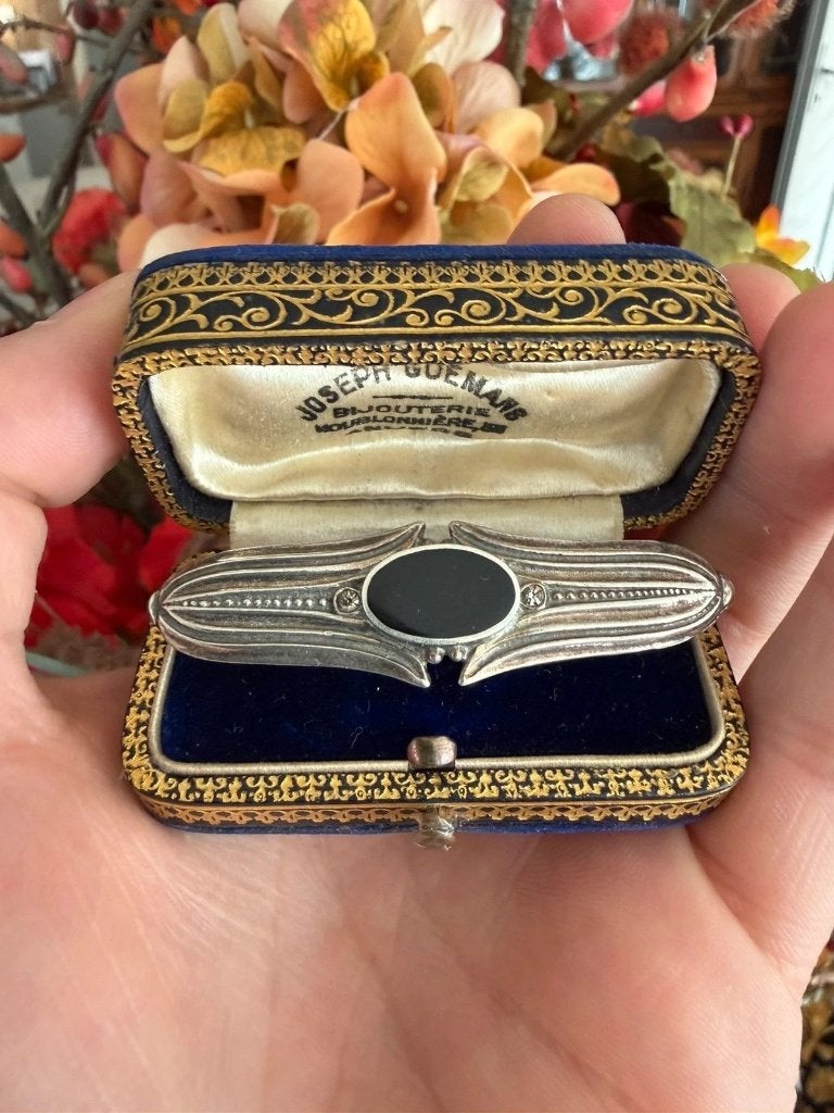 Art Deco Sterling Zilveren Bro brooch – Zwarte Onyx &, Ophalen of Verzenden, Nieuw, Zwart, Zilver