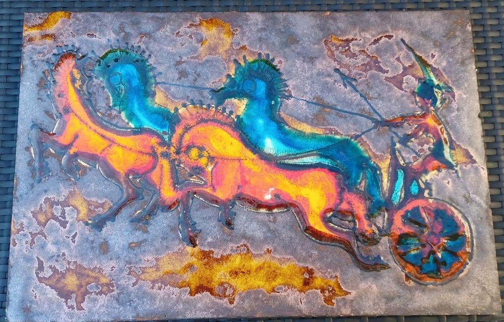 Ruscha strijdwagen 772 vierspan paarden keramiek wandtegel, Antiek en Kunst, Ophalen