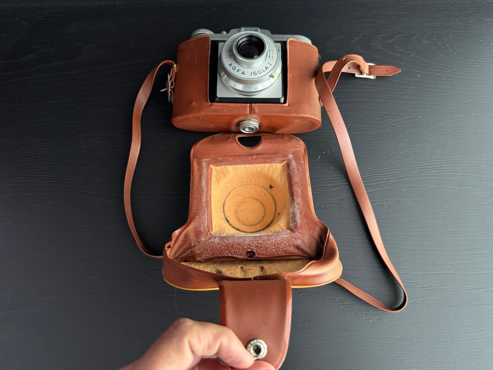 Agfa Isola I Vintage Camera met Leren Tas, Ophalen of Verzenden, Gebruikt, Compact, Overige Merken