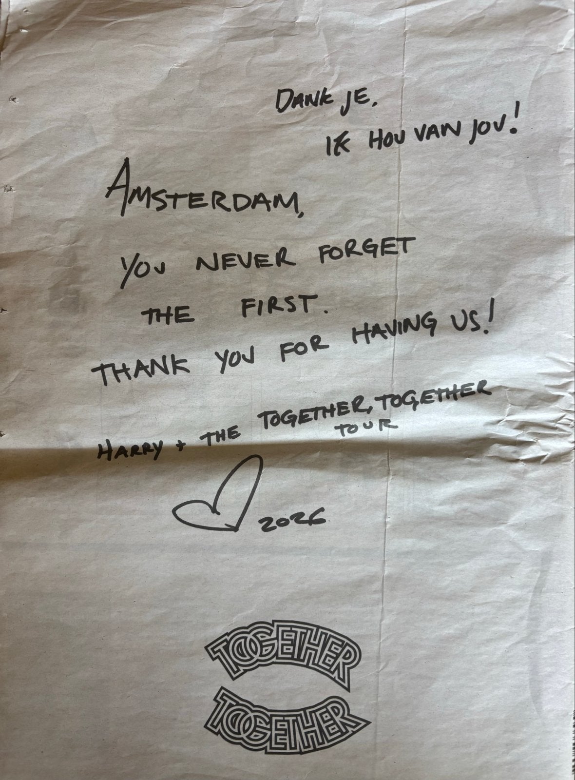 Parool bedankje Harry Styles, Ophalen, Gebruikt