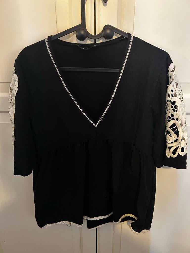 Zara linnen blouse M, Maat 38/40 (M), Zwart, Ophalen of Verzenden, Zo goed als nieuw